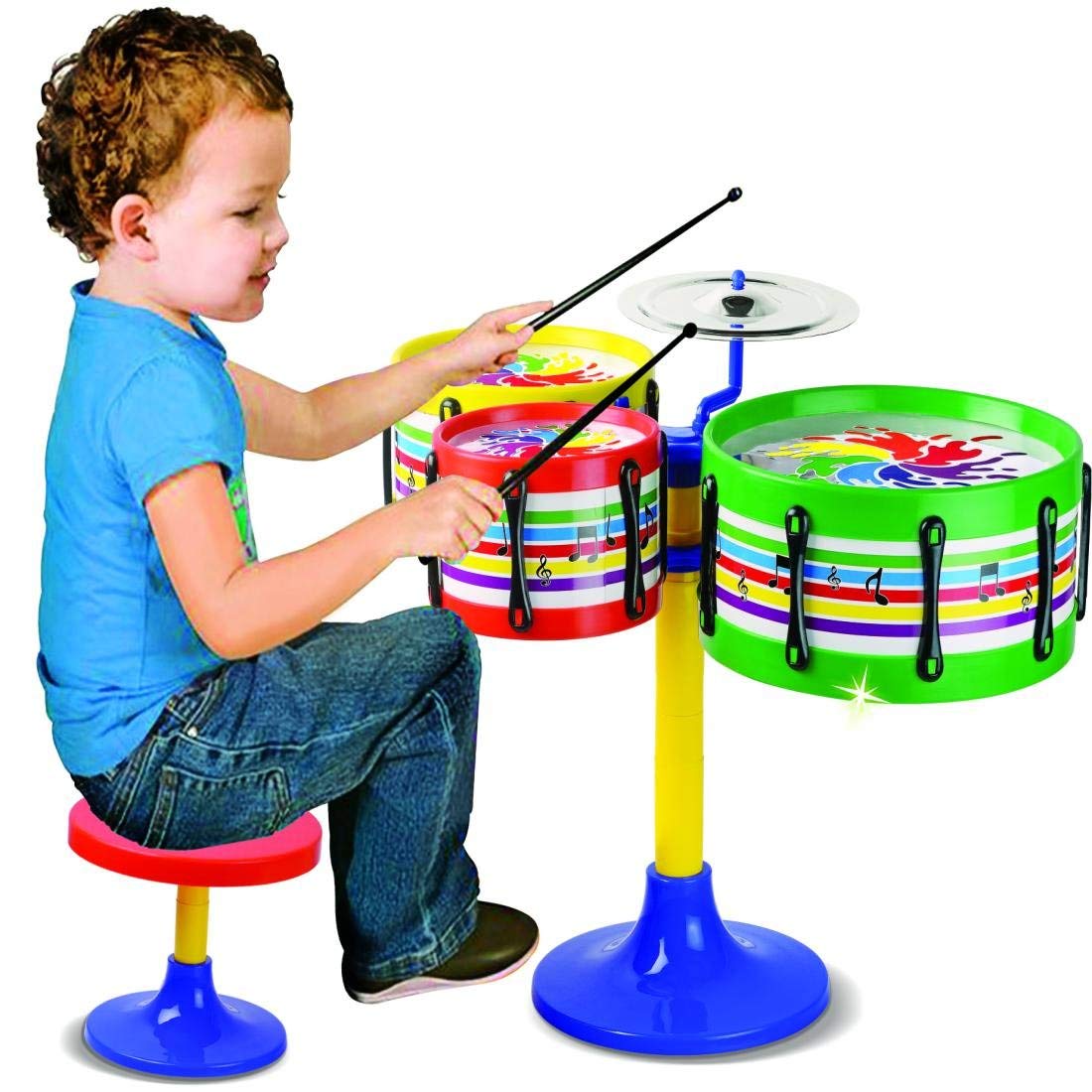 azz Drum Set Senior Musical Band Instruments with 3 Drums, 1 Dish, 1 Stool & Sticks for Kids