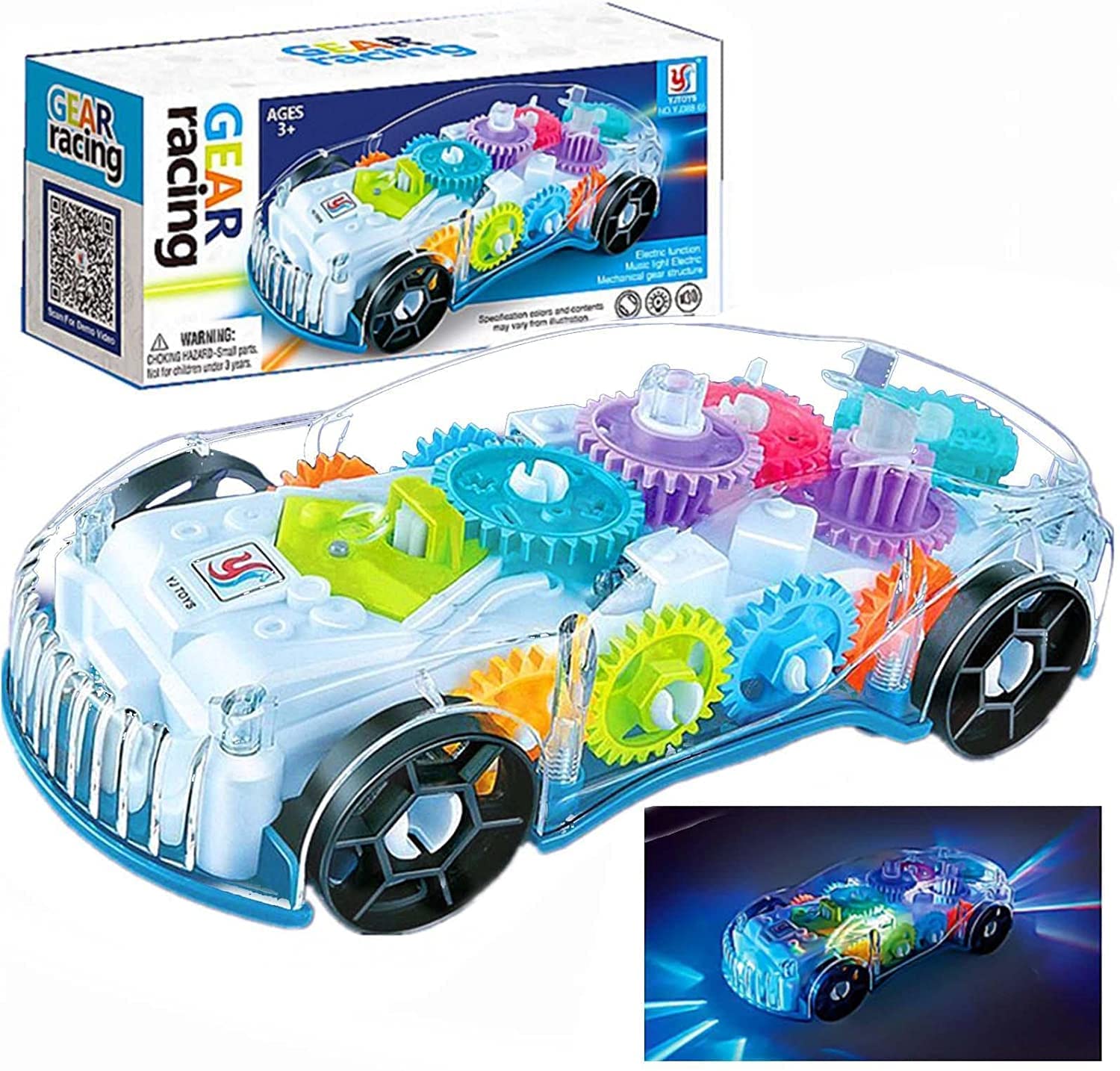 3D Baby Car Toy with 360 Degree Rotation, Gear Simulation Mechanical Car